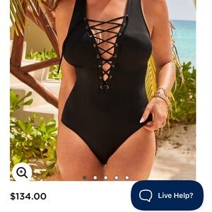 Ashley Graham x Swimsuits For All Black Lace-Up One Piece Swimsuit